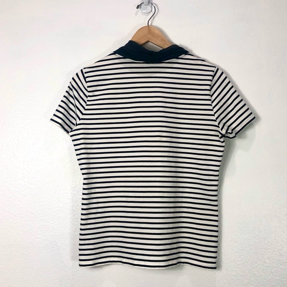 Carolina Herrera Striped Cotton Short Sleeve Top With Sheer Necktie Detail - Picture 2 of 5